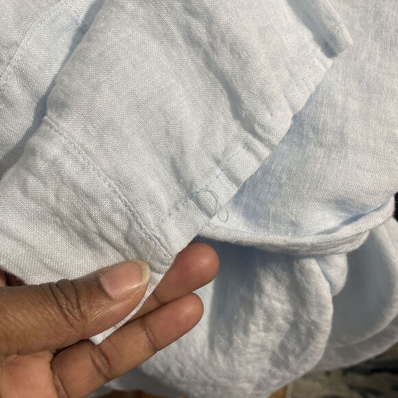 Sigrid Olsen Blue Linen Button Front Shirt Women’s L 3/4 Sleeve Resort Coastal - Picture 7 of 11